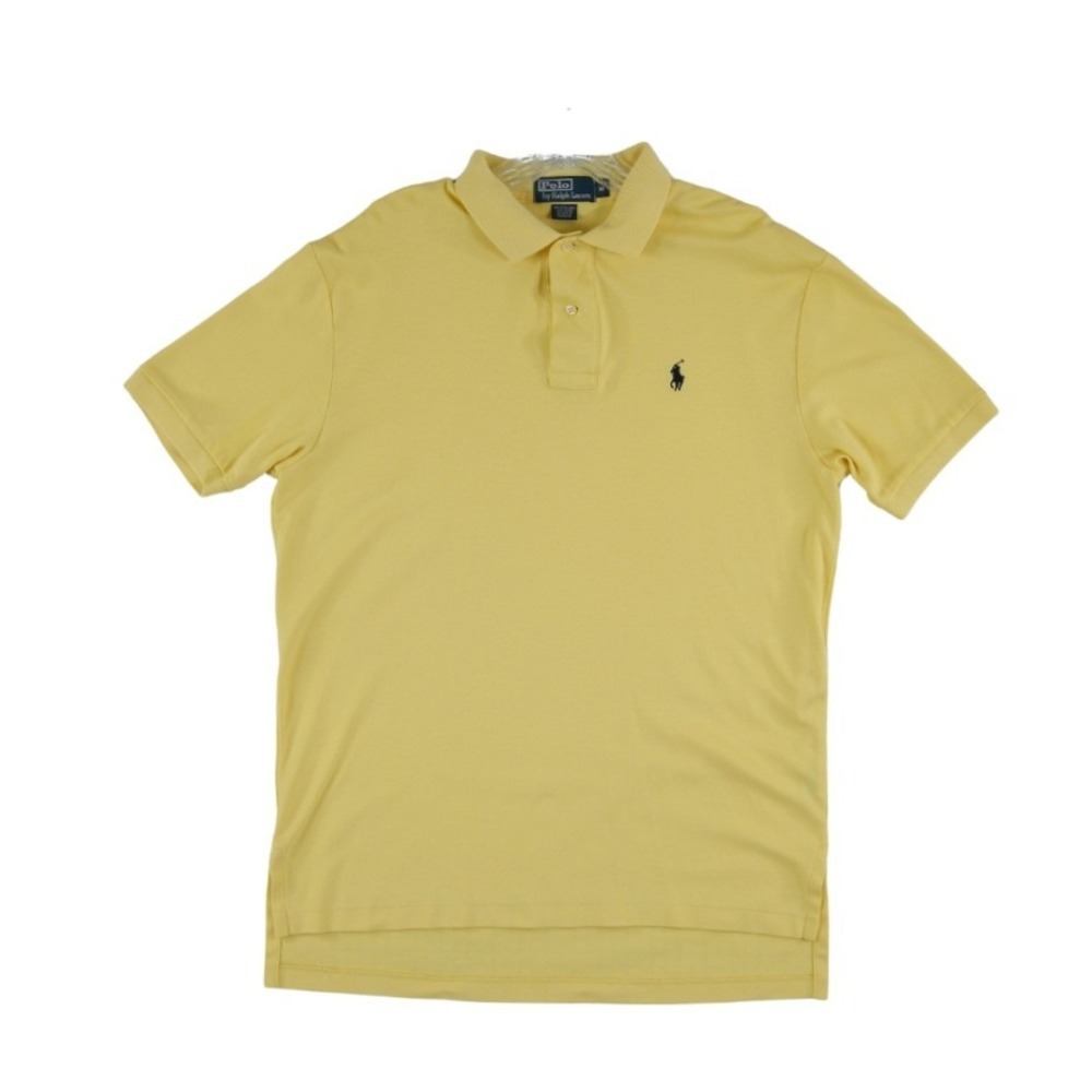 Ralph Lauren Polo Shirt Top Men's Size Medium Yellow Blue Pony Logo Short Sleeve